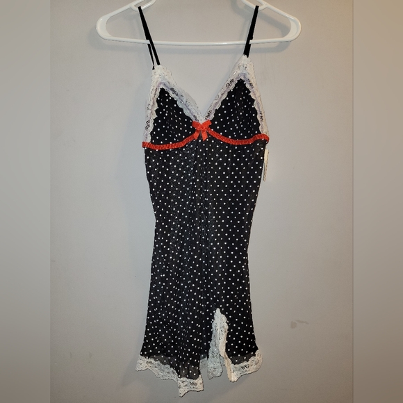🆕️ Black White Red Sheer Lacy Polkadot Chemise Nightie Adj Straps Ladies Small - Picture 7 of 8